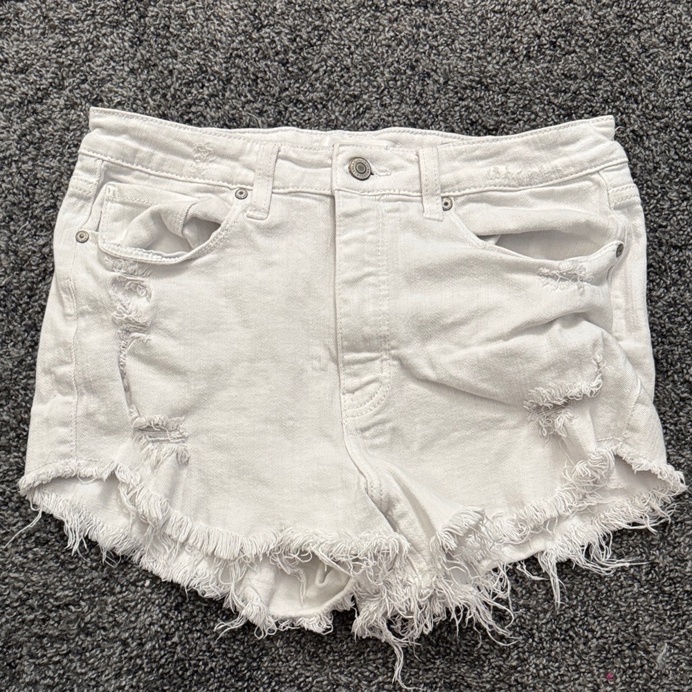 Eunina White Distressed Jean Shorts